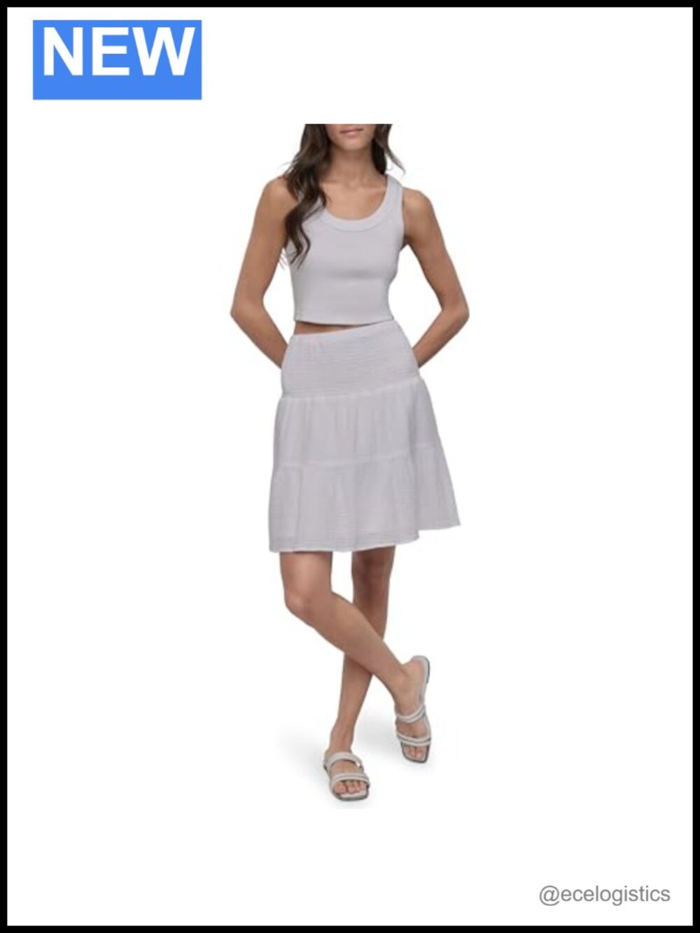 Double Crepe Gauze Smocked Waist Tiered Mini Skirt